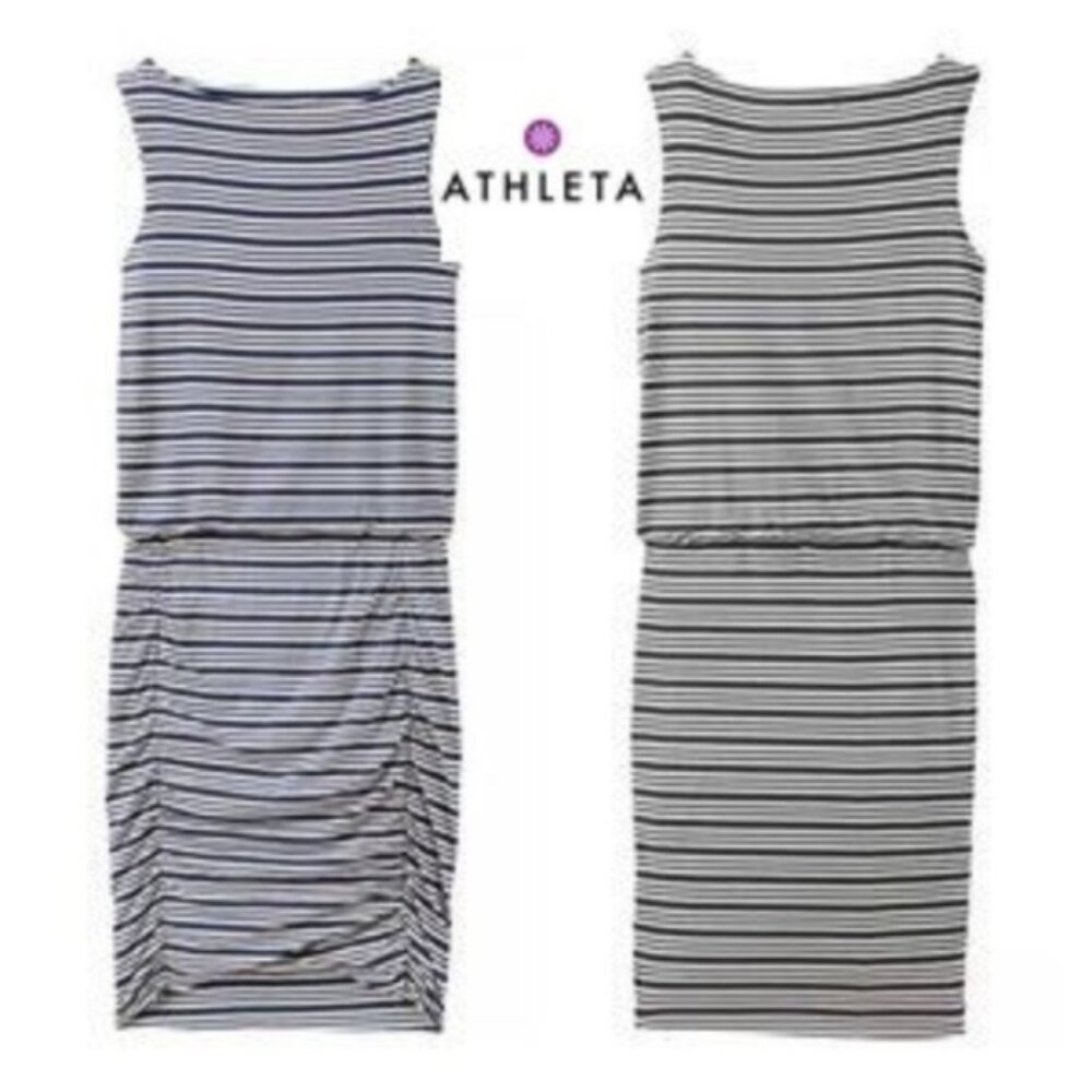 Athleta Stripe Ruched Tulip Sleeveless Dress
